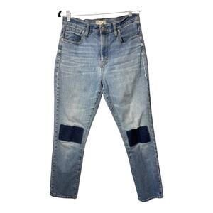 Madewell The High-Rise Slim Boyjean Jeans Size 31 Knee Patches Blue